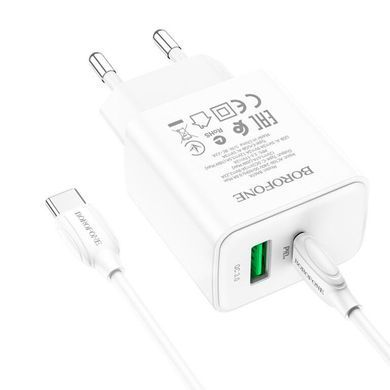 СЗУ Borofone BA67A PD20W+QC3.0 (1USB-A/1C) + кабель Type-C to Type-C Белый