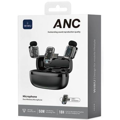 Петличный беспроводной микрофон WIWU WM008 Dual-mic ANC Type-C Black
