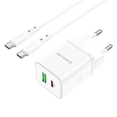 СЗУ Borofone BN7 PD20W+QC3.0 (1USB-A/1C) + кабель Type-C to Type-C White