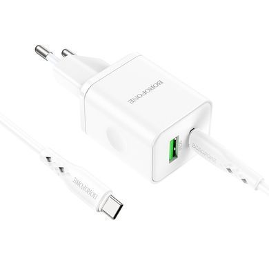 СЗУ Borofone BN7 PD20W+QC3.0 (1USB-A/1C) + кабель Type-C to Type-C White