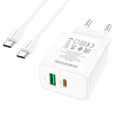 СЗУ Borofone BA67A PD20W+QC3.0 (1USB-A/1C) + кабель Type-C to Type-C Белый