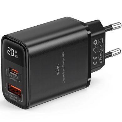 МЗП WIWU G009 Firefly PD20W+QC3.0 GaN (1USB-A/1C) Black