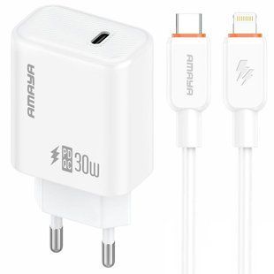 СЗУ Amaya E76D PD30W (1USB-C) + кабель Type-C to Lightning White
