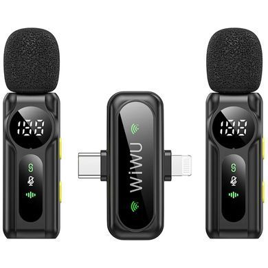 Петличный беспроводной микрофон WIWU WM007 Dual-mic (Lightning/Type-C) Black