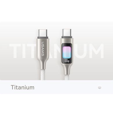 Дата кабель Usams US-SJ750 With Colorful Light TC Ser. Type-C to Type-C 100W (1.2m) Titanium