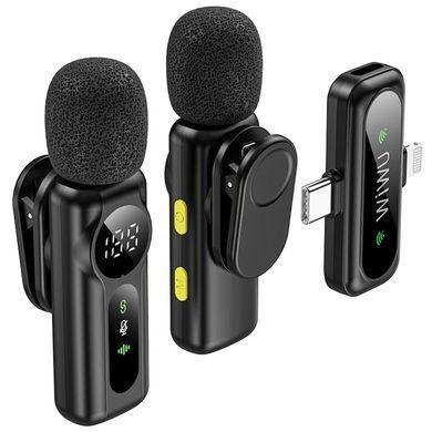 Петличный беспроводной микрофон WIWU WM007 Dual-mic (Lightning/Type-C) Black