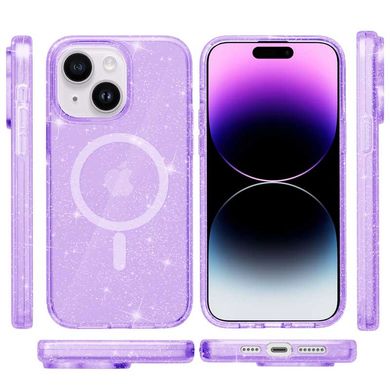 Чохол TPU Galaxy Sparkle (MagFit) для Apple iPhone 15 (6.1") Purple+Glitter