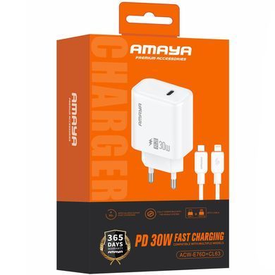 СЗУ Amaya E76D PD30W (1USB-C) + кабель Type-C to Type-C White
