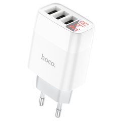 МЗП Hoco C93A Easy charge 3-port digital display charger Білий
