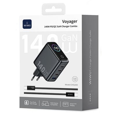 МЗП WIWU CHG200 Voyager PD140W+QC3.0 (1USB-A/3C) + кабель Type-C to Type-C Grey