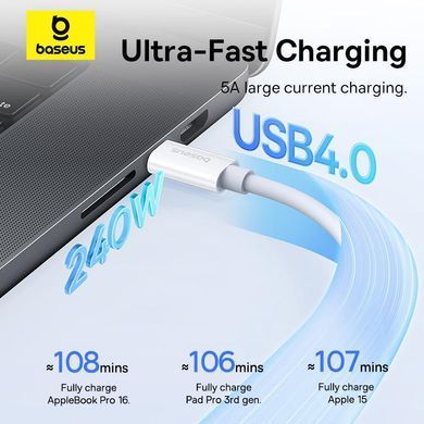 Дата кабель Baseus Superior Series 2 USB4 Full-Function Type-C to Type-C 240W (1m) (P10365200211) Moon White