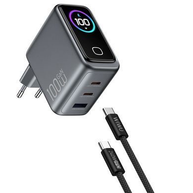 МЗП WIWU CHG300 Voyager PD100W+QC3.0 (1USB-A/2C) + кабель Type-C to Type-C Grey