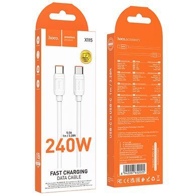 Дата кабель Hoco X115 Surpass Type-C to Type-C 240W (1m) White