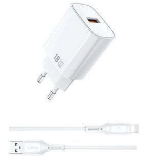 СЗУ WIWU G006 Essen QC3.0 18W GaN (1USB-A) + кабель USB to Lightning White