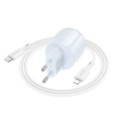 СЗУ Borofone BA94A Lustrous PD30W+QC3.0 (1USB-A/1C) + кабель Type-C to Lightning Blue
