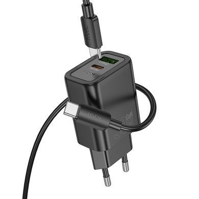 МЗП Hoco N63 Gentle PD30W+QC3.0 (1USB-A/1C) + кабель Type-C to Type-C Black