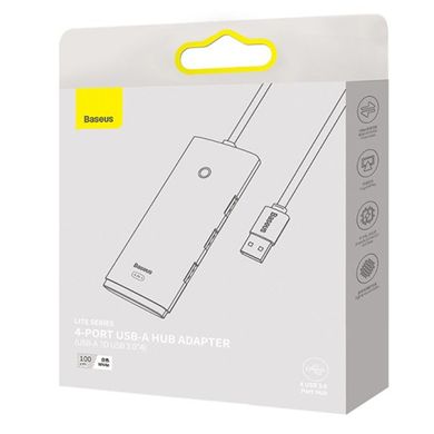 Переходник HUB Baseus Lite Series 4-Port USB-A HUB Adapter (USB-A to USB 3.0*4) 25cm (WKQX) Белый