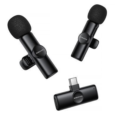 Петличный беспроводной микрофон Borofone BFK16A Winner dual-mic Type-C Black