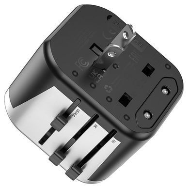 Мережевий універсальний перехідник Hoco AC5 Level 2USB+Socket Black