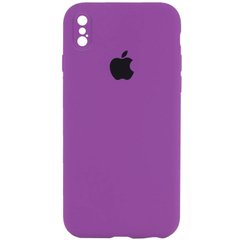 Чехол Silicone Case Square Full Camera Protective (AA) для Apple iPhone XS / X (5.8") Фиолетовый / Grape