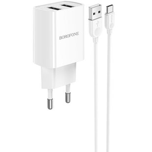 СЗУ Borofone BA53A Powerway (2USB/2.1A) + Type-C Белый