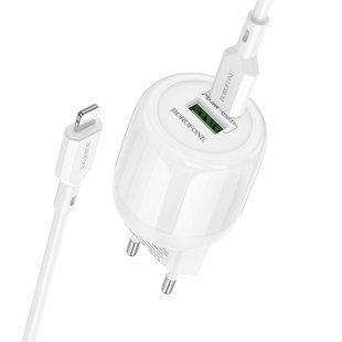 СЗУ Borofone BA94A Lustrous PD30W+QC3.0 (1USB-A/1C) + кабель Type-C to Lightning White