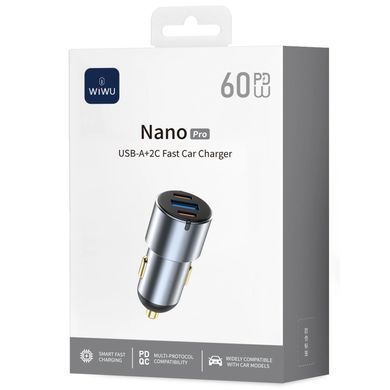 АЗУ WIWU CC032 Nano Pro PD60W+QC3.0 (1USB-A/2C) Gray