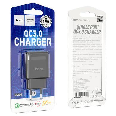МЗП Hoco C72Q Glorious QC3.0 18W (1USB-A) Чорний