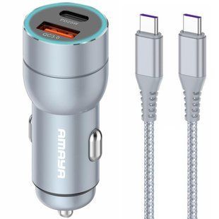 АЗУ Amaya ACC-CC08 PD20W+QC3.0 total 43W (1USB-A/1C) + кабель Type-C to Type-C Gray