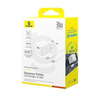 СЗУ Baseus Palm Fast Charger 30W (1USB-C) + кабель Type-C to Type-C (P10111605113-01) Moon White