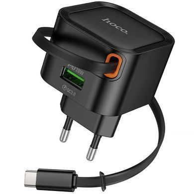 Уценка СЗУ Hoco C154A Changer PD20W+QC3.0 (1USB-A/1C) + Retractable Cable Type-C Поврежденная упаковка / Black
