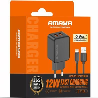 СЗУ Amaya E110L 2.4A (2USB-A) + кабель USB to Lightning Black