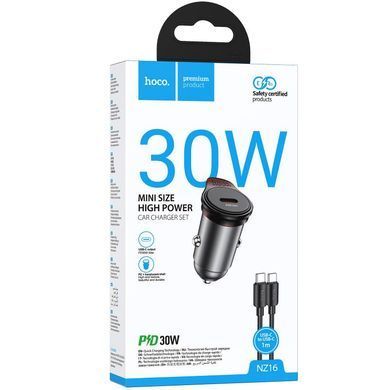 АЗУ Hoco NZ16 Rigorous PD30W (1USB-C) + кабель Type-C to Type-C Metal grey