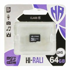 Карта пам'яті Hi-Rali microSDXC (UHS-1) 64 GB Card Class 10 без адаптера Чорний