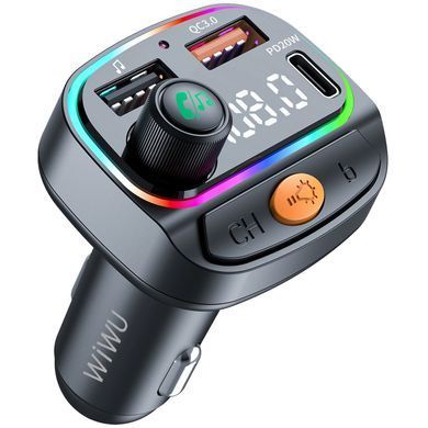 АЗУ FM модулятор WIWU QC031 MP3 Car PD20W+QC3.0 (2USB-A/1C) Black
