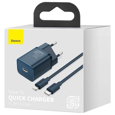 СЗУ Baseus Super Si Quick Charger 1C 20W + кабель Type-C to Lightning (TZCCSUP-B) Синий