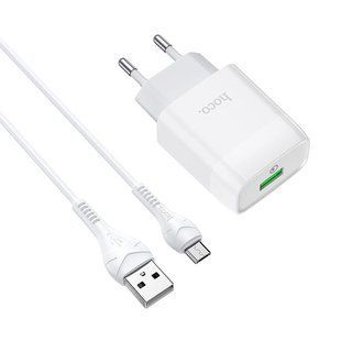 СЗУ Hoco C72Q Glorious QC3.0 18W (1USB-A) + кабель USB to MicroUSB Белый