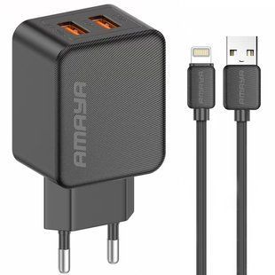 Уценка СЗУ Amaya E110L 2.4A (2USB-A) + кабель USB to Lightning Поврежденная упаковка / Black