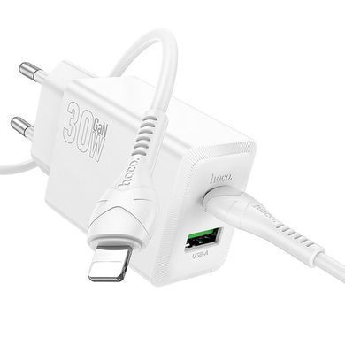 СЗУ Hoco N71 Nuevo PD30W+QC3.0 (1USB-A/1C) + кабель Type-C to Lightning White