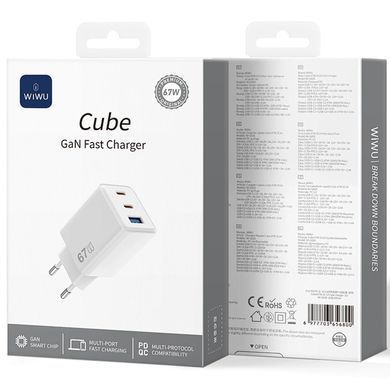 МЗП WIWU G026 Cube PD67W+QC3.0 GaN (1USB-A/2C) White