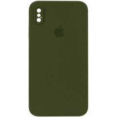 Чехол Silicone Case Square Full Camera Protective (AA) для Apple iPhone XS / X (5.8") Зеленый / Dark Olive