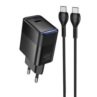 СЗУ Hoco CS113A Lounge PD40W (1USB-C) + кабель Type-C to Type-C Black