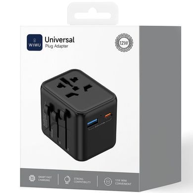 Сетевой универсальный переходник WIWU UA012 Warrior 12W + 1USB-A/1C Black
