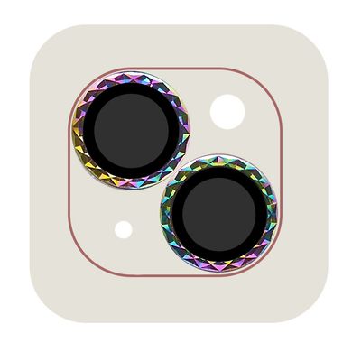 Защитное стекло Metal Shine на камеру (в упак.) для Apple iPhone 15 (6.1") / 15 Plus (6.7") Сиреневый / Rainbow