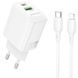 СЗУ Borofone BN27 Fuente PD20W+QC3.0 (1USB-A/1C) + кабель Type-C to Lightning White фото 1