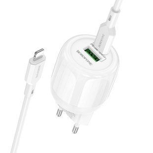 СЗУ Borofone BA93A Lustrous PD20W+QC3.0 (1USB-A/1C) + кабель Type-C to Lightning White