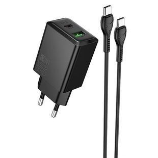 СЗУ Hoco N71 Nuevo PD30W+QC3.0 (1USB-A/1C) + кабель Type-C to Type-C Black