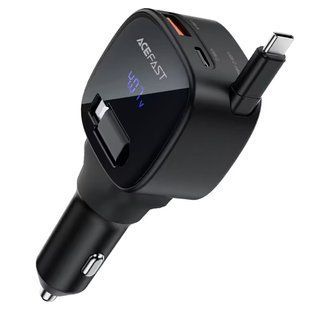 АЗУ Acefast B17 PD30W+QC3.0 total 95W (1USB-A/1C) with retractable cable Type-C Black