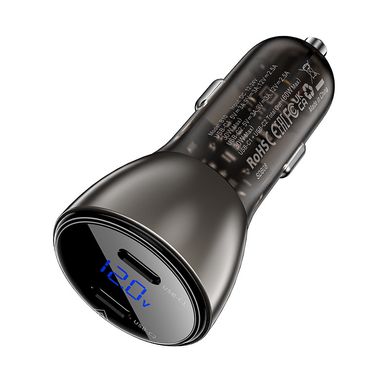 АЗУ Acefast B10 metal car charger 60W (USB-C + USB-C) with digital display Black