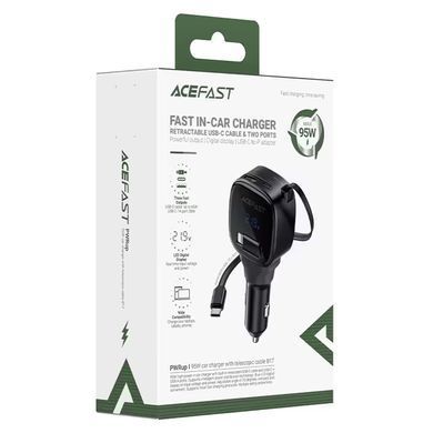АЗУ Acefast B17 PD30W+QC3.0 total 95W (1USB-A/1C) with retractable cable Type-C Black
